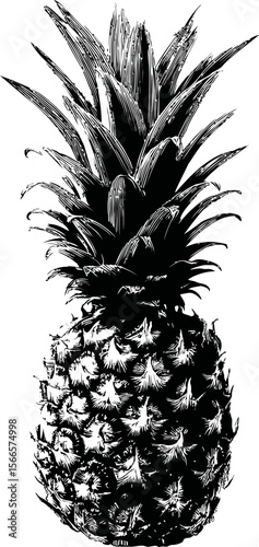 Detailed black and white pineapple illustration with intricate patterns