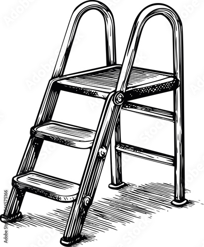 Black and white illustration of a metal step ladder with three steps