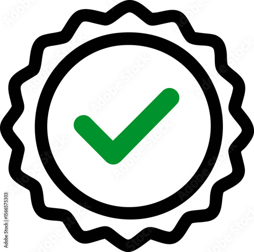 Green checkmark inside a black outlined seal symbolizing verification concept