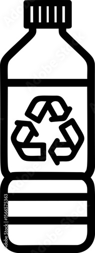 Illustration of a plastic bottle with recycling symbol in black outline