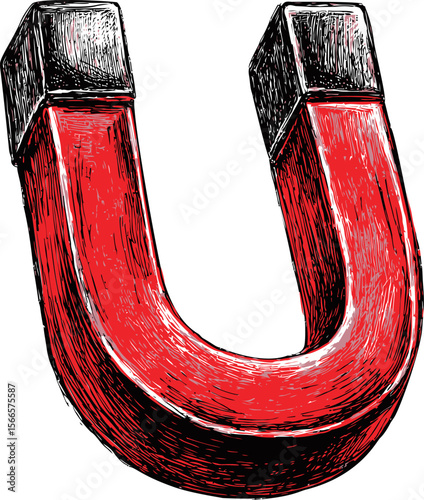 Red horseshoe magnet illustration with shading and black accents