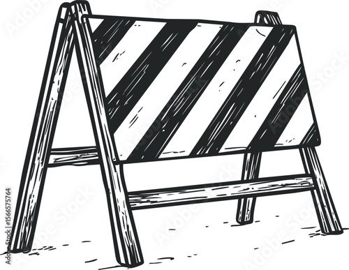 Traffic barrier illustrated in black and white sketch style, concept of road safety