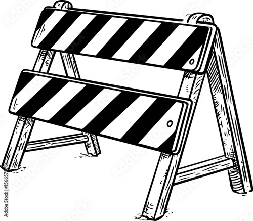 Sketch of a construction barrier with black and white stripes, vector illustration