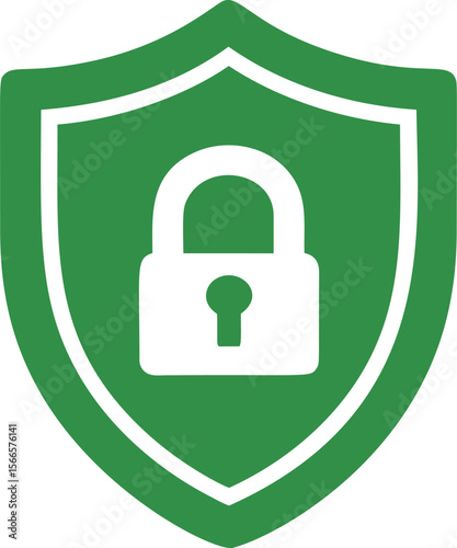 Green shield with white padlock symbol representing security and protection