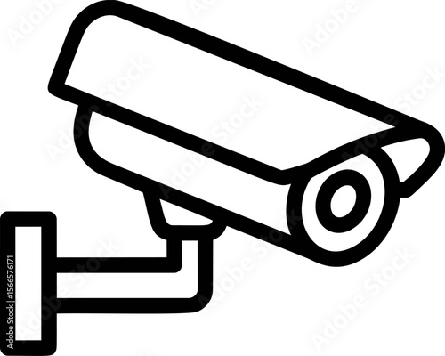 Black and white security camera icon with simple design style