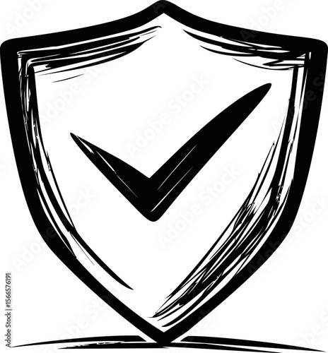 Black and white sketched shield with checkmark symbolizing security concept