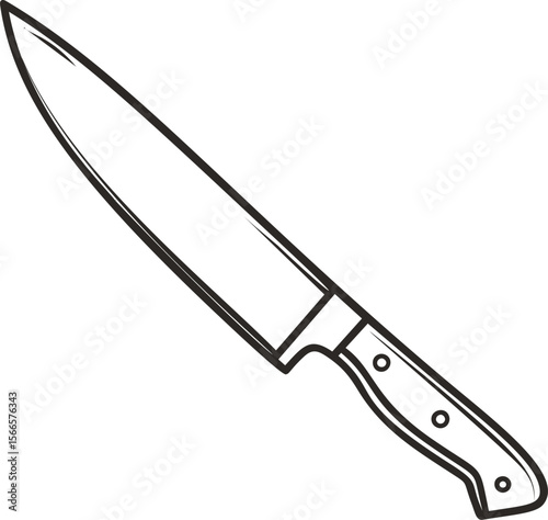 Outline of a chef's knife with riveted handle, vector art