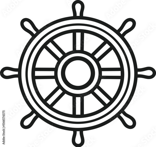 Black and white ship wheel icon with nautical theme