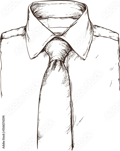 Sketch of a formal shirt with a tie in a classic style, line art illustration