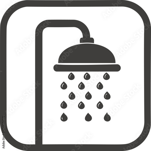 Shower symbol with water droplets in simple black and white design
