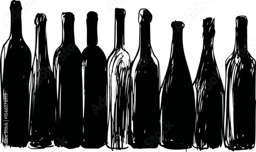 Black silhouette of wine bottles, abstract concept art