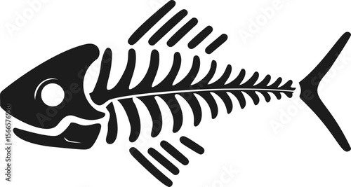 Black fish skeleton, minimalist sea creature illustration