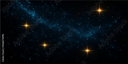 Night sky filled with bright, cosmic stars and distant galaxies