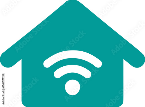 Teal house icon with a wifi symbol representing smart home technology
