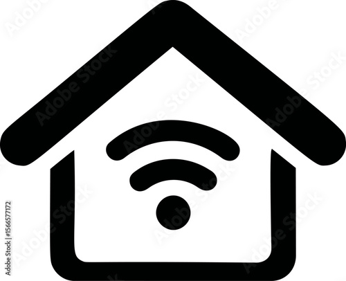 Black and white smart home icon with wifi signal and minimalist design