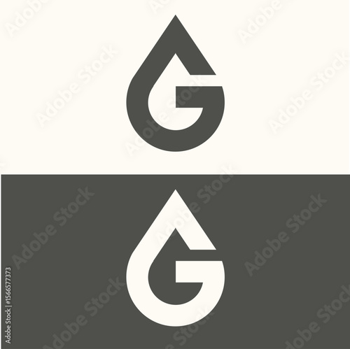 A clean and modern logo featuring the letter “G” inside a stylized water droplet shape. Presented in both light and dark themes, it's ideal for water purification brands, eco-tech companies.