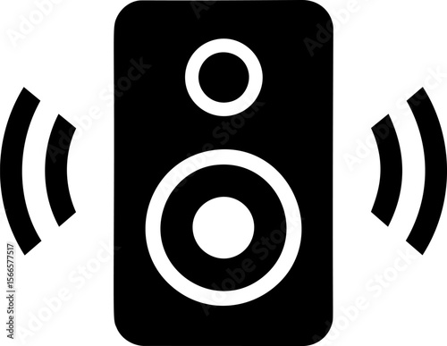 Black speaker icon with sound waves emitting from both sides