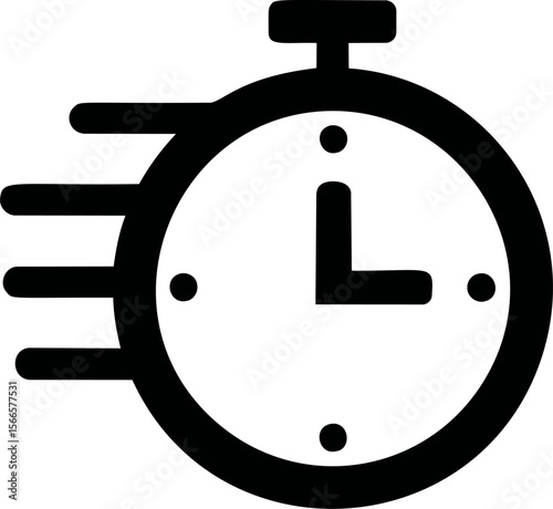 Black stopwatch icon with motion lines indicating speed and urgency