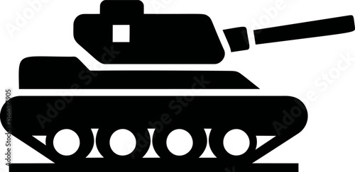 Silhouette of a tank with distinct turret and cannon in black and white