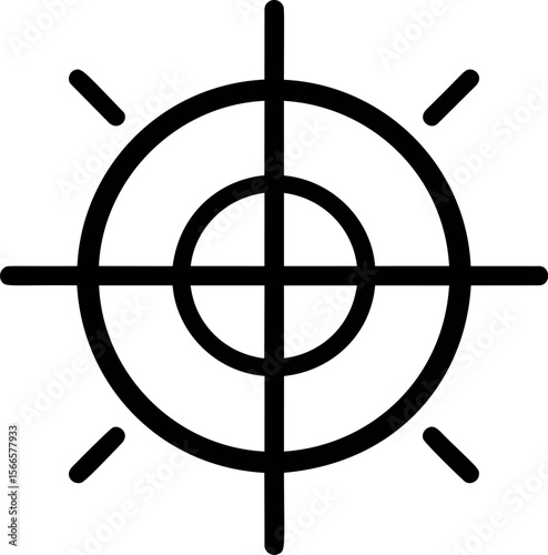 Black and white target icon with crosshair and radiating lines illustration
