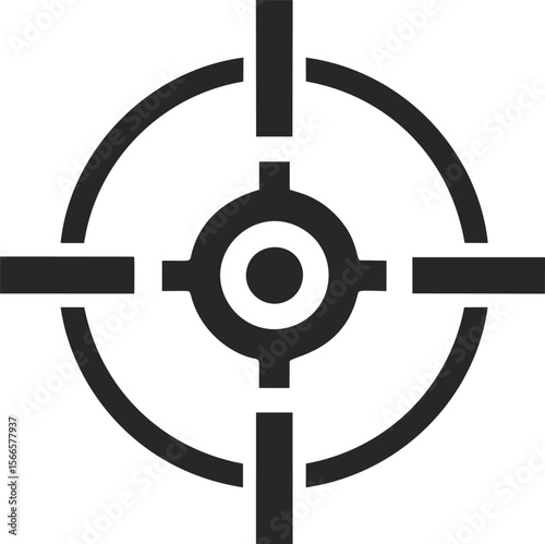 Black and white target symbol with concentric circles and lines icon
