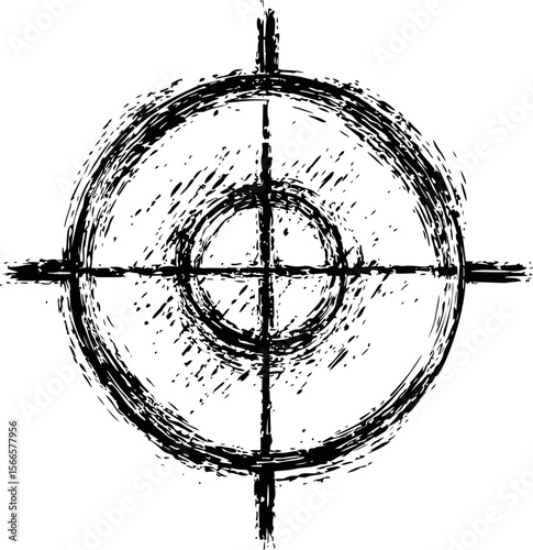 Grunge black circular target illustration with crosshairs