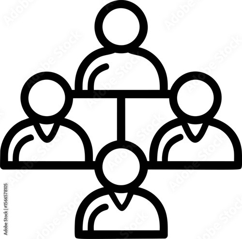 Four connected people in network design, black outlines