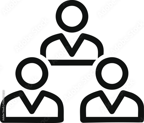 Simple black organizational hierarchy icon with three connected people