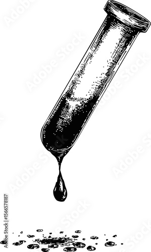 Ink illustration of dripping test tube with splash effect, conceptual art