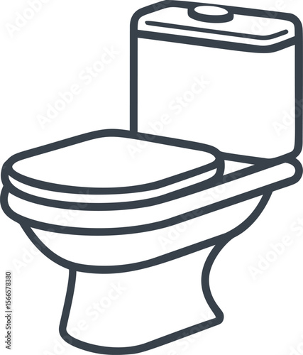 Outline illustration of a toilet with cistern in simple black and white lines
