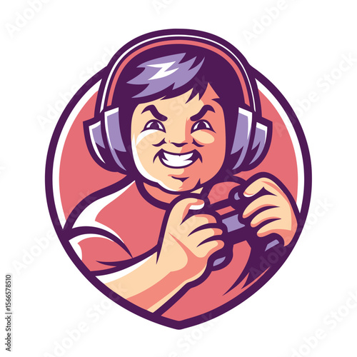 Cartoon gamer with headphones and controller