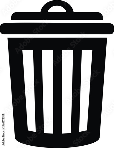 Black and white silhouette of a trash can icon on a simple background