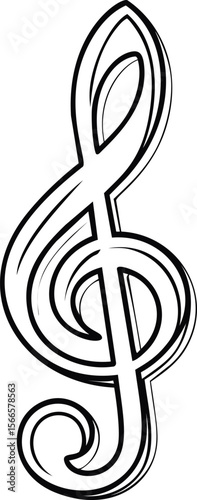 Abstract black and white treble clef with bold outlines