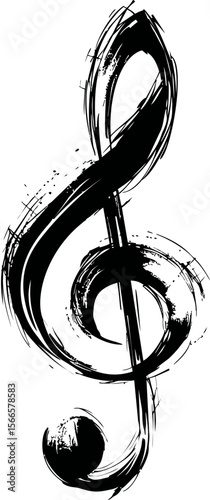 Abstract black ink illustration of a musical treble clef