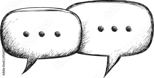 Sketch of two empty overlapping speech bubbles with dotted lines and shading