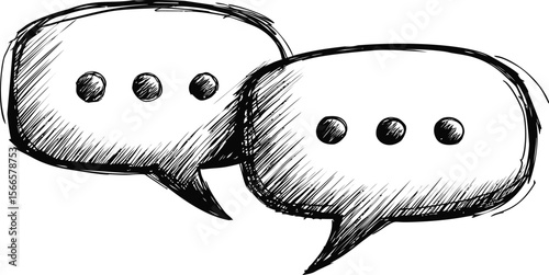 Black and white sketched speech bubbles with ellipses for communication concept