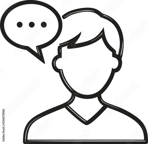Silhouette of a person with speech bubble indicating conversation, black outline