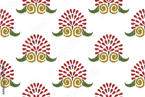 Ethnic ikat seamless pattern in tribal. Aztec geometric ethnic ornament print. Ikat pattern style. Design for background, wallpaper, illustration, fabric, clothing, carpet, textile, batik, embroidery.