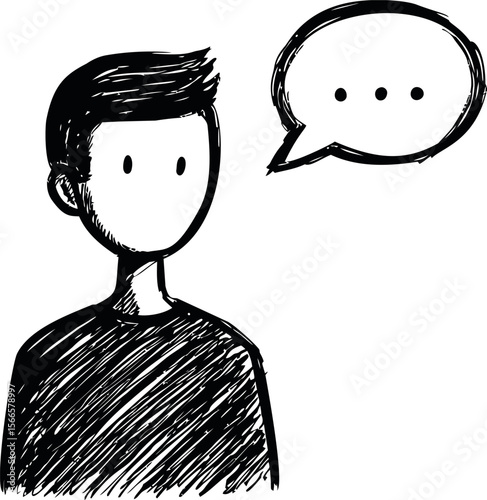 Sketch of a faceless person with speech bubble conveying communication concept
