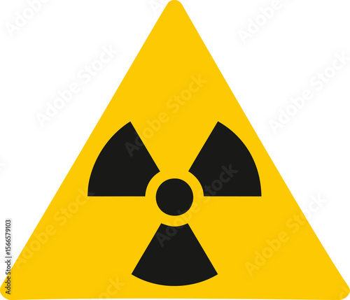 Yellow and black radioactive hazard symbol in a triangular design