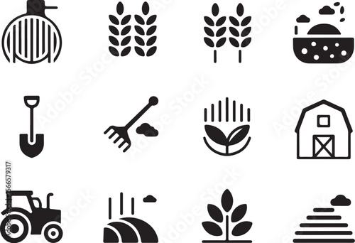 Black Agriculture Icons with Tools

