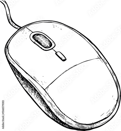 Illustration of a classic computer mouse with a scroll wheel in black and white