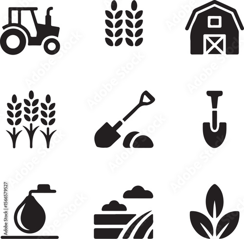 Black Agriculture Icons with Tools

