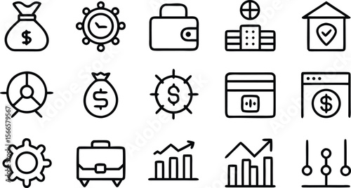 Collection of Line Icons Finance, Business, and Investment Symbols