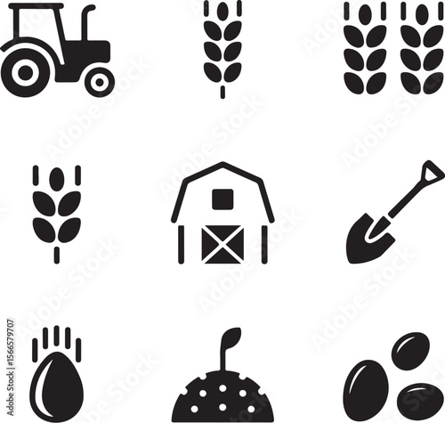 Black Agriculture Icons with Tools

