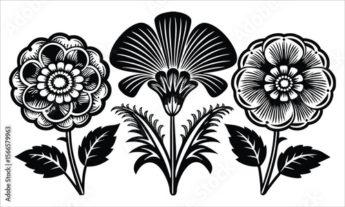 Black floral ornamental design decorative white