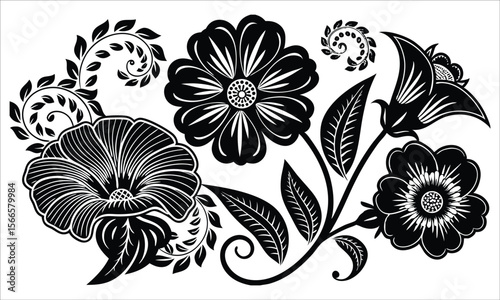 Black floral ornamental design white decorative