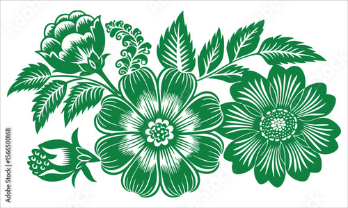 Green floral motif with leaves botanical decorative