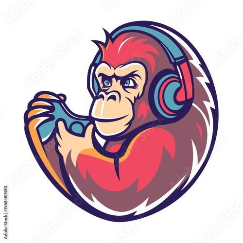 Chimpanzee gamer with headphones and controller