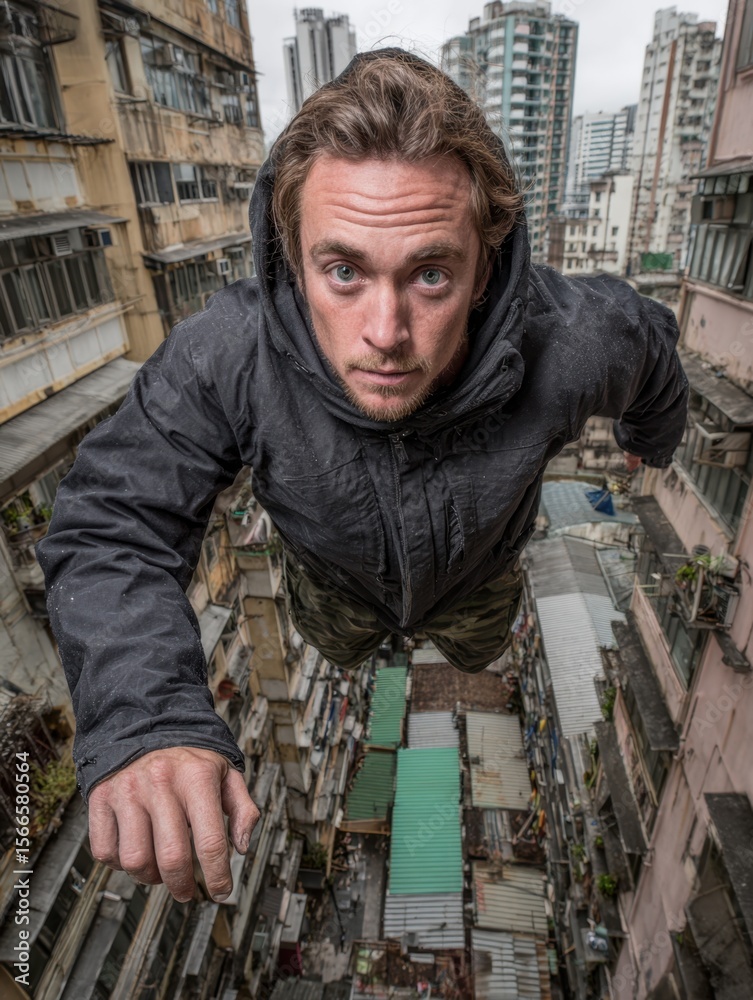 Fototapeta premium A Man's Journey Through the Urban Labyrinth